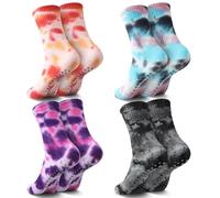 Invalidism 4 paia di calzini antiscivolo da yoga per pilates, tie dye, da donna, con impugnature, in cotone, calzini aderenti per casa, palestra, allenamento, sport, fitness, danza, Scuro., 2-7