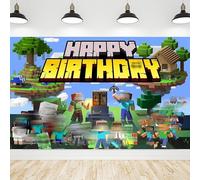Invasye Mine-craft Tessuto Di Sfondo, Sfondo Per Feste Di Compleanno, 150 x 100 cm, Verde E Nero, Vinile