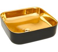 Invena Malaga lavabo 39x39 cm quadrata da appoggio nero-oro lucida CE-39-027