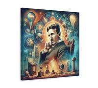Inventor Nikola Tesla Fan Artistic Photos, poster decorativo su tela, per soggiorno, camera da letto, 40 x 40 cm