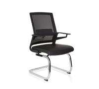 HJH Office 732105 Sedia Cantilever con Braccioli INVENTOR V PRO Poltroncina a Sbalzo con Schienale in Tela Traspirante, Per Sale Attesa E Conferenze, Similpelle Nero
