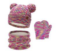 Invernale Cappello Berretto con Pon Pon Sciarpa Guanti Bambino, Termici Cappelli Berretti Manopole per 0-4 Anni Bambini Piccoli, Caldo Beanie Touch Screen Guanti per 5-8 Bimbo Bambina