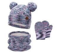 Invernale Cappello Berretto con Pon Pon Sciarpa Guanti Bambino, Termici Cappelli Berretti Manopole per 0-4 Anni Bambini Piccoli, Caldo Beanie Touch Screen Guanti per 5-8 Bimbo Bambina