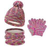 Invernale Cappello Berretto con Pon Pon Sciarpa Guanti Bambino, Termici Cappelli Berretti Manopole per 0-4 Anni Bambini Piccoli, Caldo Beanie Touch Screen Guanti per 5-8 Bimbo Bambina