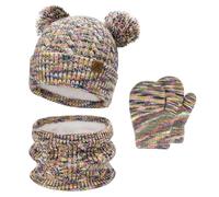 Invernale Cappello Berretto con Pon Pon Sciarpa Guanti Bambino, Termici Cappelli Berretti Manopole per 0-4 Anni Bambini Piccoli, Caldo Beanie Touch Screen Guanti per 5-8 Bimbo Bambina