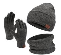 Invernali Cappello Sciarpa e Guanti Touch Screen, Berretto in Maglia Scaldacollo e Guanti con Fodera in Pile per Uomo Donna