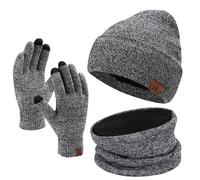 Invernali Cappello Sciarpa e Guanti Touch Screen, Berretto in Maglia Scaldacollo e Guanti con Fodera in Pile per Uomo Donna