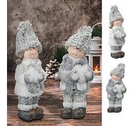 Invernali per bambini e bambine, effetto gelo, in poliestere, terracotta, altezza 15 cm, coppia di bambini con cuore, stella e decorazione natalizia (1 bambino invernale 15 cm)