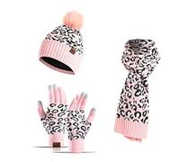 invernali, sciarpa con guanti, set invernale lavorato a maglia con stampa leopardata, set di sciarpa spessa, cappello, berretto, regalo di compleanno e Natale