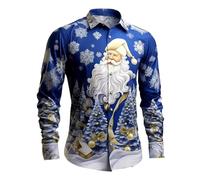 Inverno Caldo Top per Uomo Felpa di Base Casual Sciolto Natale Babbo Natale Pupazzo di Neve Modello Camicia a maniche lunghe per la casa Indoor Outdoor Halloween, Blu, 5XL
