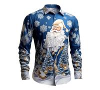 Inverno Caldo Top per Uomo Felpa di Base Casual Sciolto Natale Babbo Natale Pupazzo di Neve Modello Camicia a maniche lunghe per la casa Indoor Outdoor Halloween, Azzurro, L