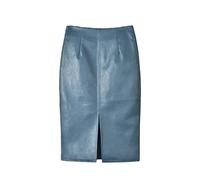 Inverno Coreano PU Gonne In Pelle Delle Donne A Vita Alta Dritta Midi Gonne Sexy Gonna Solide Split Gonne, Blu, XXXL