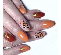 Inverno Foglia Premere Su Unghie Punte 24Pcs Artificiali Unghie Artificiali Breve Forma Bara Brillante Unghie Artificiali Punte Scintillante Premere Sul Chiodo