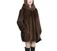 Inverno Imitazione Visone Velluto Soprabito Donne Spesso Caldo Outwear Con Cappuccio Media Lunghezza Faux Pellicce Cappotto Femminile, Marrone, Medium