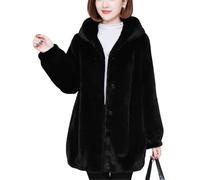 Inverno Imitazione Visone Velluto Soprabito Donne Spesso Caldo Outwear Con Cappuccio Media Lunghezza Faux Pellicce Cappotto Femminile, nero, Medium