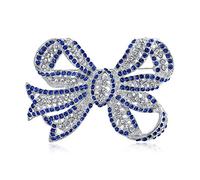 Bling Jewelry Inverno Matrimonio Grande Vacanza Blu Reale Bianco Scintillante Cristallo Pave Moda Nuziale Grande Dichiarazione Filigrana Nastro Arco Sciarpa Spilla Pin per Donne Argento Placcato