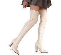 Inverno sopra Il Ginocchio Stivali con Cerniera Signore Sexy Tacchi Alti Pu Pelle Elasticizzata Albero Lungo Stivali Moda Punta A Punta Cavaliere Stivali da Donna Scarpe da Festa El, White, 3.5 UK