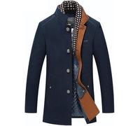 Inverno Uomini Lana Miscele Cappotto Sciarpa Collare Trench Spessore Monopetto Uomini Cappotti di Lana Giacca Casual, Blue, XL