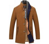 Inverno Uomini Lana Miscele Cappotto Sciarpa Collare Trench Spessore Monopetto Uomini Cappotti di Lana Giacca Casual, Khaki, 4XL