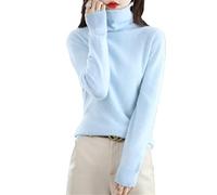 Inverno Visone Cashmere Maglione Delle Donne Casual Solido Pullover Maglione Di Base Allentato Dolcevita Maglione Camicetta Top, Azzurro, L
