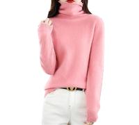Inverno Visone Cashmere Maglione Delle Donne Casual Solido Pullover Maglione Di Base Allentato Dolcevita Maglione Camicetta Top, rosa, L