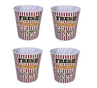 Invero - Set di 4 secchiello per popcorn in plastica, stile classico, retrò, 2,8 l, ideale per serate cinematografiche per bambini o adulti
