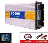 Inverter a onda sinusoidale pura da 3000 W a 8000 W, convertitore di potenza da CC 12 V 24 V 48 V 60 V a CA 220 V 230 V, con presa di corrente CA e display LCD(8000W,48V to 220V)