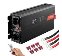 Inverter con onda sinusoidale pura - convertitore di tensione 2000W DC 12V AC 230V - 2 prese AC, 2 porte USB, 1 porta di tipo C - display LCD e telecomando - per elettrodomestici di medie dimensioni