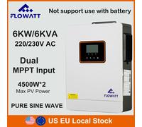 Inverter fotovoltaico 6KVA 6KW Doppia ingresso MPPT 230V AC Onda sinusoidale pura Off-Grid Inversor ibrido Potenza fotovoltaica massima 4500*2 Supporto modulo WIFI