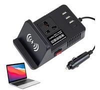 Inverter multifunzione da 12 V - ricarica wireless per auto, convertitore di potenza universale per veicolo da 24 V | Inverter auto 200 W per computer portatile, caricatore automatico, adapta