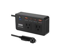 Inverter per Auto con Doppia Presa USA da 200 W, Alimentatore USB per Auto da 110 V con Ricarica Rapida Tramite Porta C, Accessori Essenziali per il