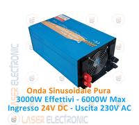 INVERTER PROFESSIONALE ONDA SINUSOIDALE PURA 3000W WATT 24VDC 230VAC