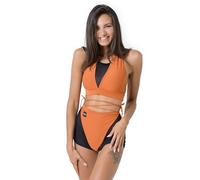 Invertika Completo Donna Top e Shorts Unica Pole Dance Sportivo con Retina e Sgambatura Regolabile con Lacci. Made in Italy (S, ARANCIO)