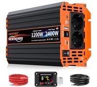 Invertitore 1200W Onda Sinusoidale Pura, Inverter 12V a 230V AC, per Frigorifero/Camper/Emergenza, Alta Efficienza >90%, THD<3%, con 2 Prese UE + USB, Telecomando LCD 4.5m, Protezioni Multiple