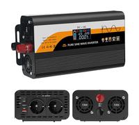 Invertitore di tensione DC 12 V/24 V su AC 230 V, inverter sinus puro 1300 W/3000 W con 2 prese europee, tipo c, USB e display LCD, convertitore di corrente per auto, camion, roulotte, campeggio