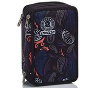 Invicta Astuccio 3 Scomparti, Astuccio Attrezzato, Scuola Media Elementare, Bambine e Ragazze, Nero (Paisley Black)