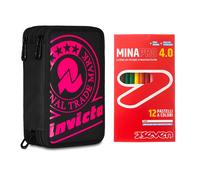 Invicta Astuccio 3 Scomparti Completo di Matite + 12 Pastelli