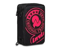 Invicta Astuccio Scuola 3 Zip, Nero Fucsia, Logo, Portapenne Triplo Scomparto Completo di Penne, Matite, Colori, Accessori Zaino Invicta, Scuole e Tempo libero, Bambina Ragazza