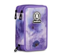 Invicta Astuccio 3 Zip, Triplo Scomparto, Completo di Matite, Pennarelli, Colori, Accessori Zaino, Elementari, Medie, Superiori, Paint and Flower, Bambine e Ragazze, viola