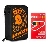 Invicta Astuccio Scuola 3 Zip + 12 Pastelli a Colori
