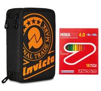 Invicta Astuccio Scuola 3 Zip + 18 Pastelli a Colori