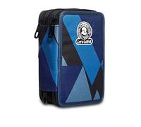 Invicta Astuccio Scuola 3 Zip, Blu, Triplo Scomparto Completo di Matite, Penne e Pennarelli, Accessori Scuola, Accessori Zaini, Scuola, Bambini e Ragazzi