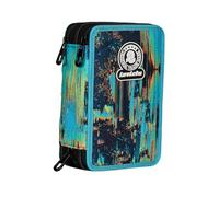 Invicta Astuccio Scuola 3 Zip Fantasy, Blu e Nero, Triplo Scomparto Completo di Penne, Matite e Pennarelli, Accessori Scuola, Accessori Zaino, Scuola Elementare, Bambino