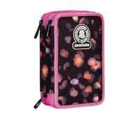 Invicta Astuccio Scuola 3 Zip Fantasy, Rosa e Nero, Triplo Scomparto Completo di Penne, Matite e Pennarelli, Accessori Scuola, Accessori Zaino, Scuola Elementare, Bambina