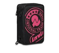 Invicta Astuccio Scuola 3 Zip, Nero Fucsia, Logo, Portapenne Triplo Scomparto Completo di Penne, Matite, Colori, Accessori Zaino Invicta, Scuole e Tempo libero, Bambina Ragazza