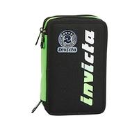 Invicta Astuccio Scuola 3 Zip, Nero Verde, Kupang, Triplo Scomparto Completo di Pennarelli, Penne e Matite, Accessori Scuola, Accessori Zaino, Scuola,