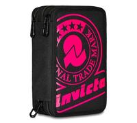 Invicta Astuccio Scuola 3 Zip, Solid Stampa Fluo, Nero e Viola, Triplo Scomparto Completo di Penne, Matite e Pennarelli, Accessori Scuola, Accessori Zaino, Scuola Elementare, Bambina