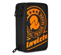 Invicta Astuccio Scuola 3 Zip, Solid Stampa Fluo, Nero e Arancione, Triplo Scomparto Completo di Penne, Matite e Pennarelli, Accessori Scuola, Accessori Zaino, Scuola Elementare, Bambino