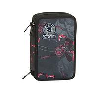 INVICTA S.P.A. Astuccio 3 Scomparti Invicta, Eco-Material, Dark Bloom, Nero, Completo di Matite, Penne, Pennarelli