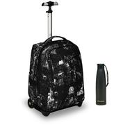 Invicta Trolley Scuola Benin Fantasy, Nero, 2 in 1, Con Spallacci Uso Zaino, Tas